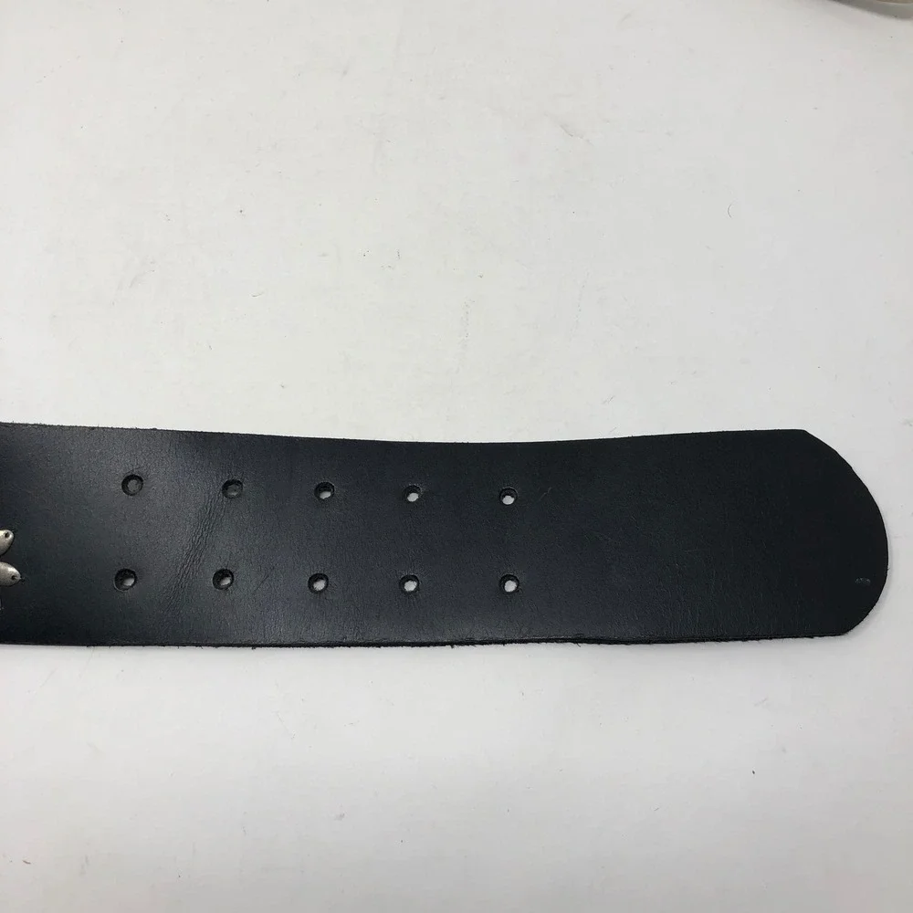 Sundance Belt Large Black Studded Leather Floral Double Prong Buckle Wide Boho